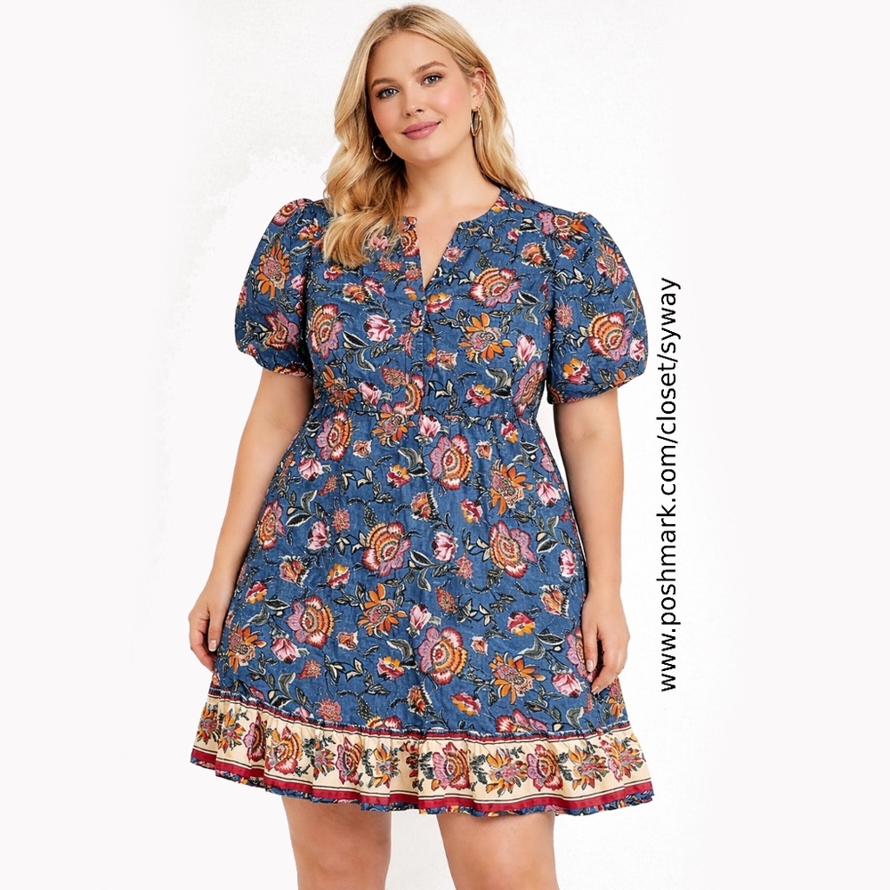 Joie Cotton Baja Floral Puff Sleeve Dress Missing Belt